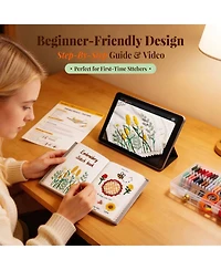 Gnuadz 20 colors Embroidery Kit Beginners Cross Stitch Guide Video Patterns Threads Gift