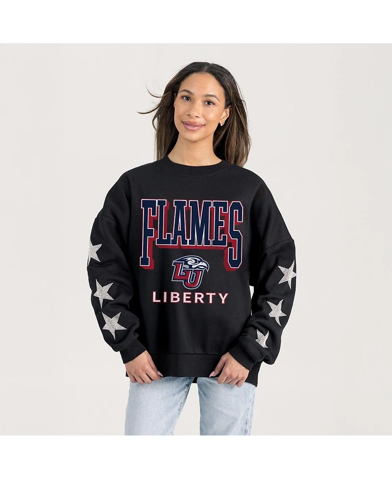 Gameday Couture Women's Black Liberty Flames Pure Victory Relaxed Rhinestone Pullover Sweatshirt