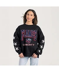 Gameday Couture Women's Black Liberty Flames Pure Victory Relaxed Rhinestone Pullover Sweatshirt