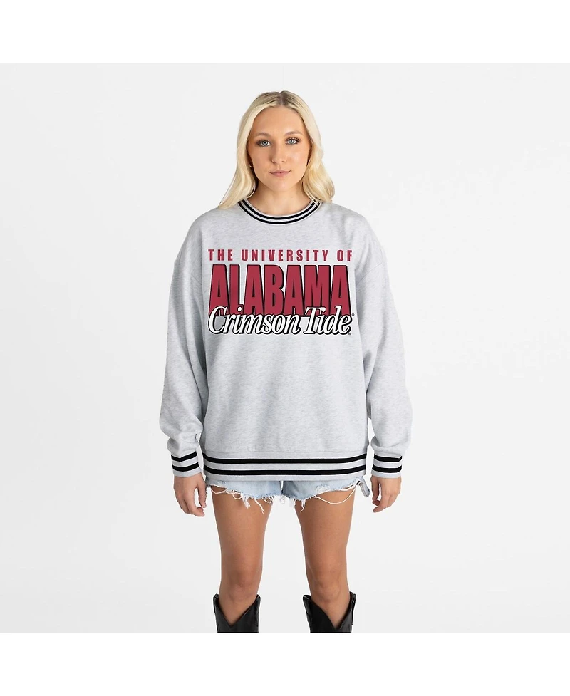 Gameday Couture Women's Gray Alabama Crimson Tide Oversized Showdown Ringer Stripe Sweatshirt