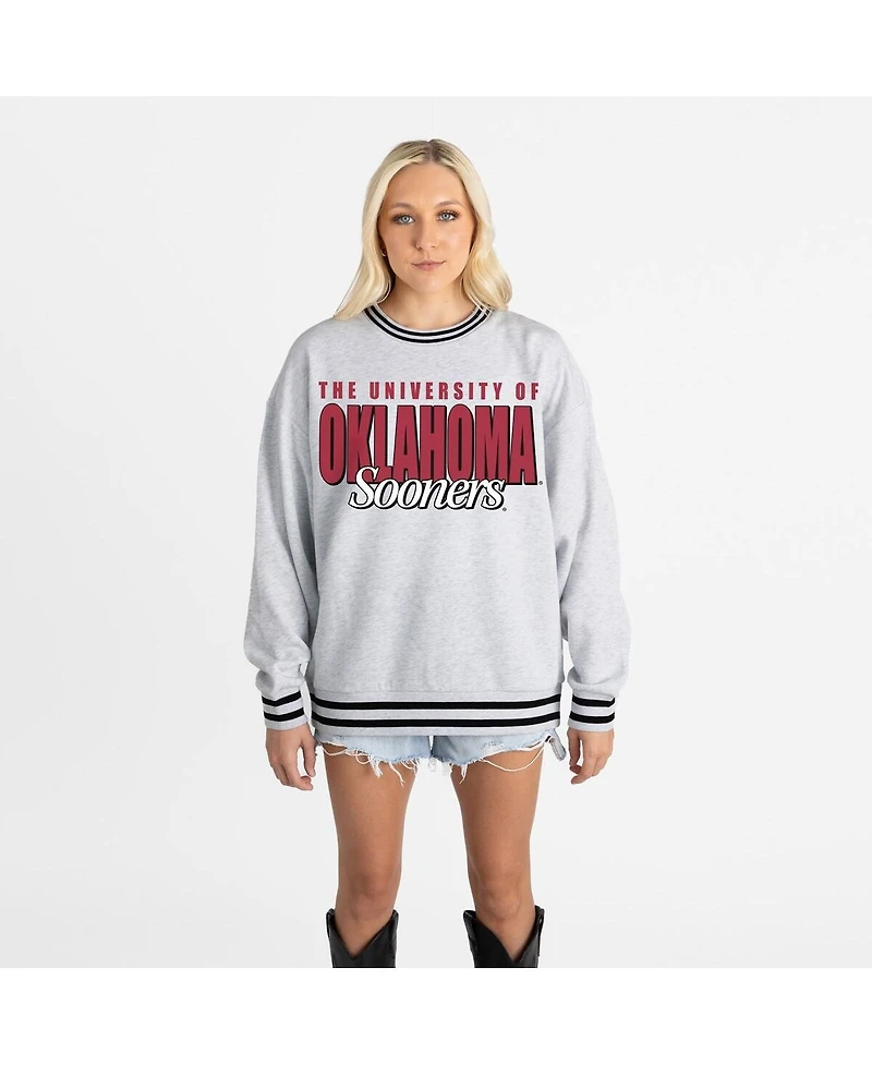 Gameday Couture Women's Gray Oklahoma Sooners Oversized Showdown Ringer Stripe Sweatshirt