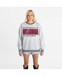 Gameday Couture Women's Gray Oklahoma Sooners Oversized Showdown Ringer Stripe Sweatshirt