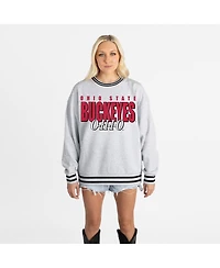 Gameday Couture Women's Gray Ohio State Buckeyes Oversized Showdown Ringer Stripe Sweatshirt