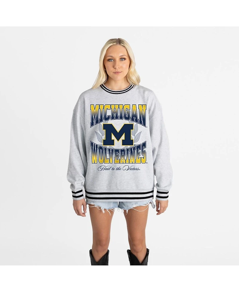Gameday Couture Women's Ash Michigan Wolverines Oversized Fade Route Ringer Stripe Sweatshirt