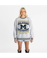 Gameday Couture Women's Ash Michigan Wolverines Oversized Fade Route Ringer Stripe Sweatshirt