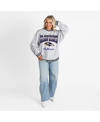 Gameday Couture Women's Ash/Black Baltimore Ravens Oversized Gridiron Drive Ringer Stripe Sweatshirt