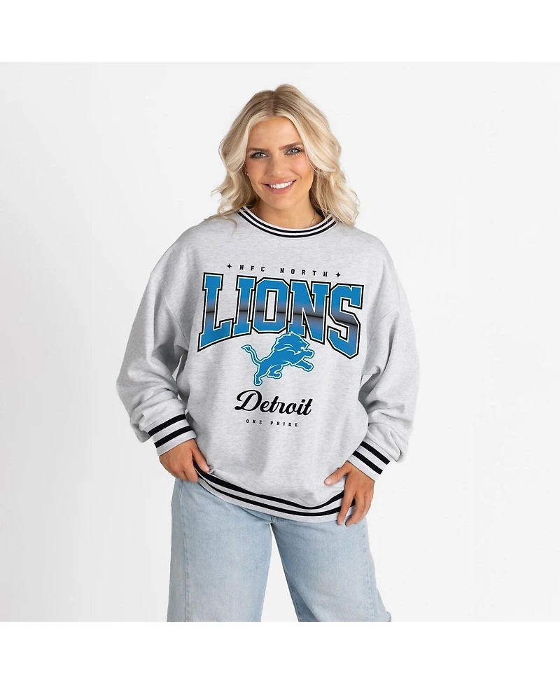 Gameday Couture Women's Ash/Black Detroit Lions Oversized Gridiron Drive Ringer Stripe Sweatshirt