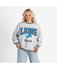 Gameday Couture Women's Ash/Black Detroit Lions Oversized Gridiron Drive Ringer Stripe Sweatshirt