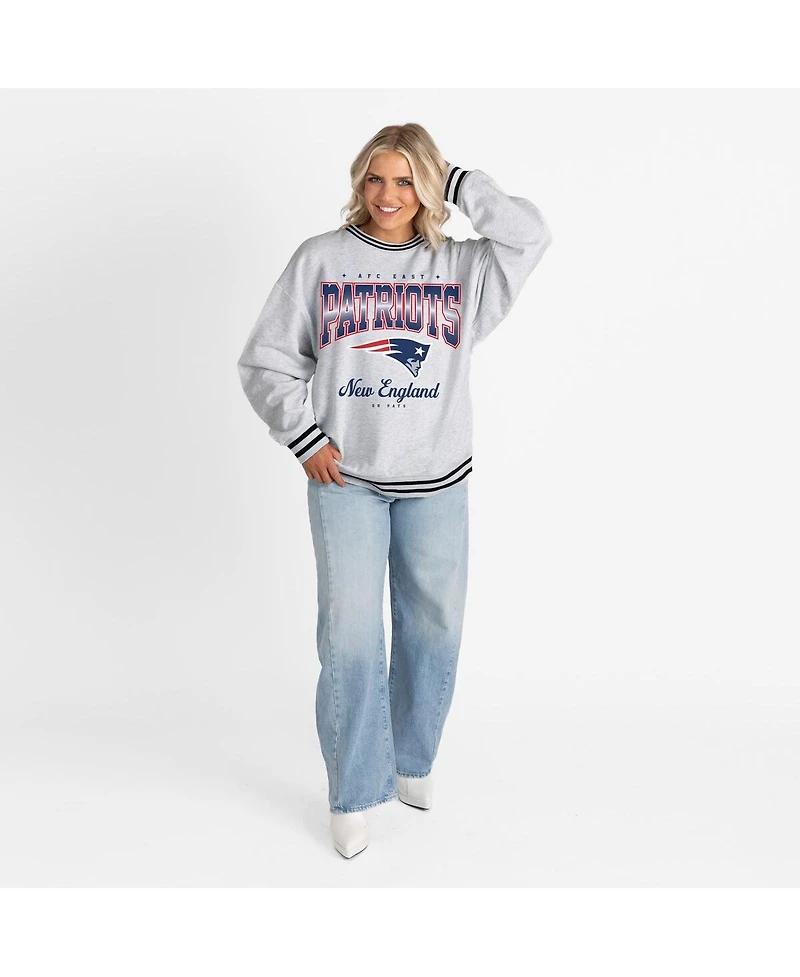 Gameday Couture Women's Ash/Black New England Patriots Oversized Gridiron Drive Ringer Stripe Sweatshirt