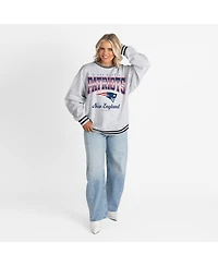 Gameday Couture Women's Ash/Black New England Patriots Oversized Gridiron Drive Ringer Stripe Sweatshirt