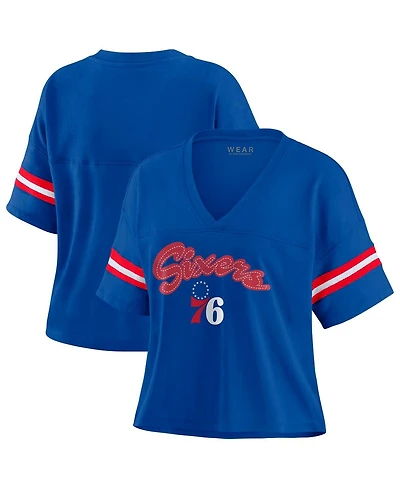Wear by Erin Andrews Women's Royal Philadelphia 76ers Plus Color Block Boxy V-Neck T-Shirt