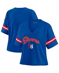 Wear by Erin Andrews Women's Royal Philadelphia 76ers Plus Color Block Boxy V-Neck T-Shirt