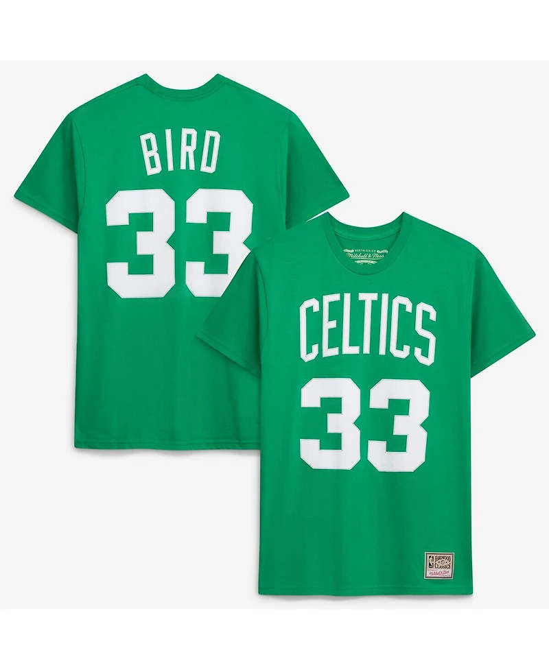 Mitchell & Ness Men's and Women's Larry Bird Kelly Green Boston Celtics Hardwood Classics Name Number T-Shirt
