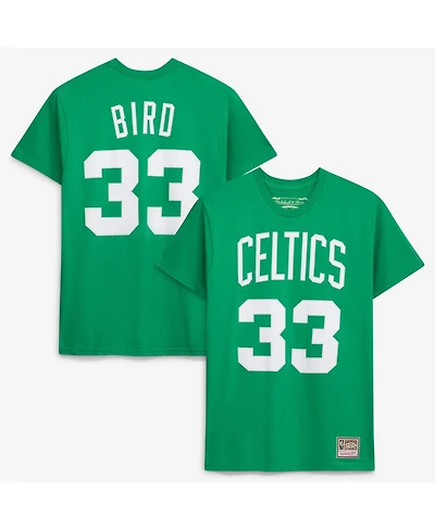 Mitchell & Ness Men's and Women's Larry Bird Kelly Green Boston Celtics Hardwood Classics Name Number T-Shirt