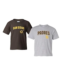 Soft As A Grape Big Boys and Girls Brown/Heather Gray San Diego Padres 2-Pack Logo T-Shirt Set