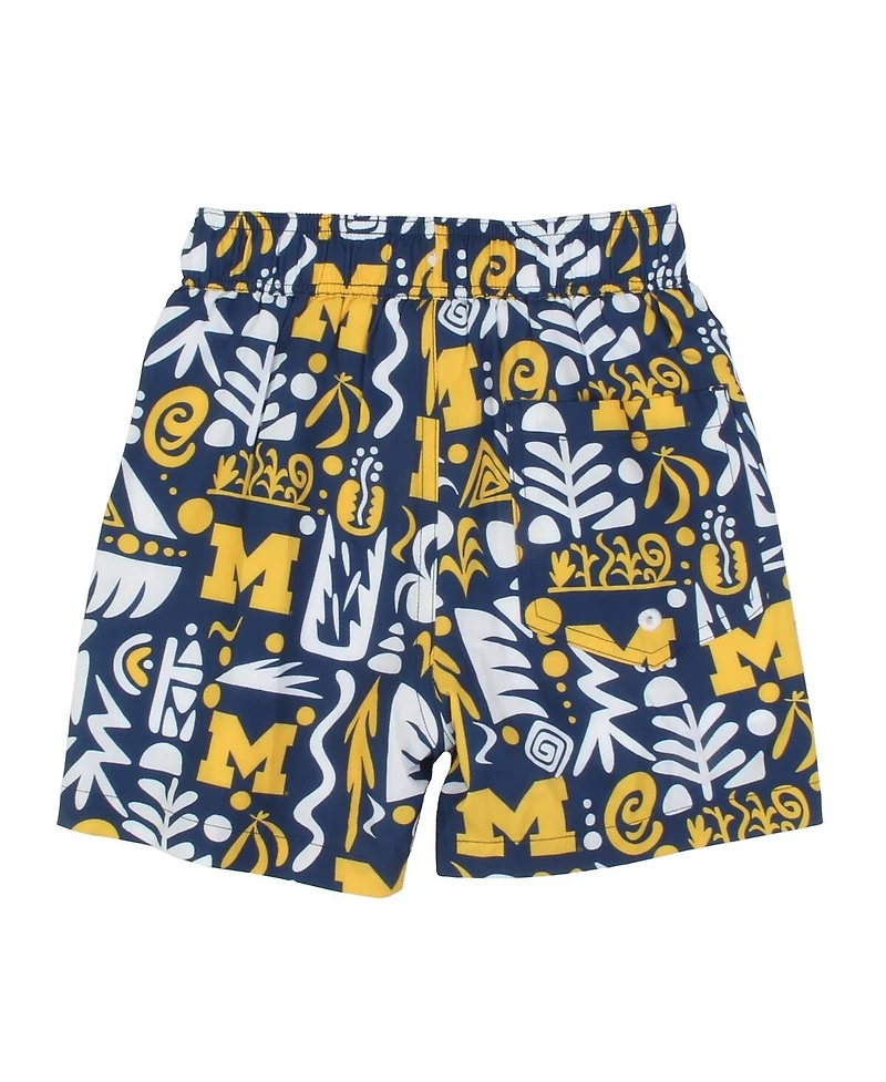Wes & Willy Preschool Navy Michigan Wolverines Allover Print Tribal Swim Shorts