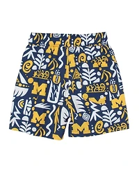 Wes & Willy Preschool Navy Michigan Wolverines Allover Print Tribal Swim Shorts