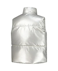 ZooZatz Women's Silver Wisconsin Badgers Metallic Cropped Full-Zip Sleeveless Puffer Vest