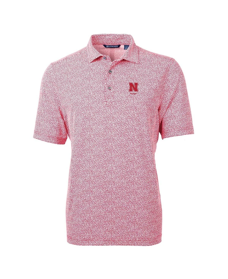 Cutter & Buck Men's Scarlet Nebraska Huskers Alumni Logo DryTec Virtue Eco Pique Botanical Print Polo Shirt