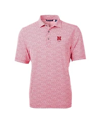 Cutter & Buck Men's Scarlet Nebraska Huskers Alumni Logo DryTec Virtue Eco Pique Botanical Print Polo Shirt