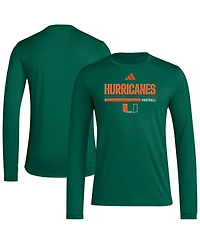 Adidas Men's Green Miami Hurricanes Wordmark Pregame Aeroready Long Sleeve T-Shirt