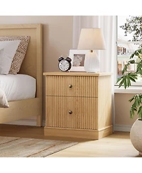 homfan 24 Inch Modern Fluted Nightstand, Small Accent Storage Cabinet with 2 Drawers, Curved Steady Base Side End Table