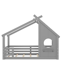 Streamdale Furniture Wood House Floor Bed w/Window and Shelf