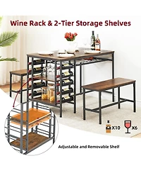 gaomon Dining Table Set for 4, Kitchen Table Set for 4 with 2 Benches, Rectangular Dining Room Table Set with Wine Rack