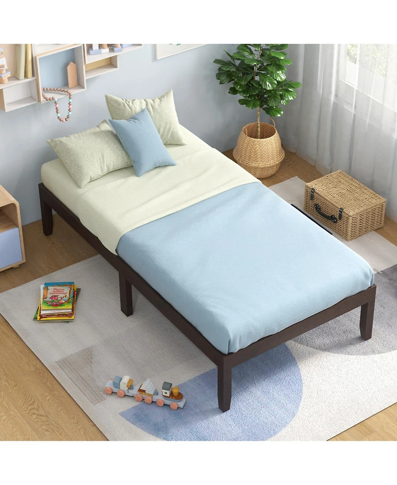 Sugift Twin Wood Platform Bed Frame with Wooden Slats Support