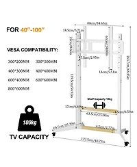 Unho Tv Cart Rolling Stand 40-100 Inch,Heavy Duty 220lbs,Height Adjustable,Lockable Wheels,Vesa 800x600