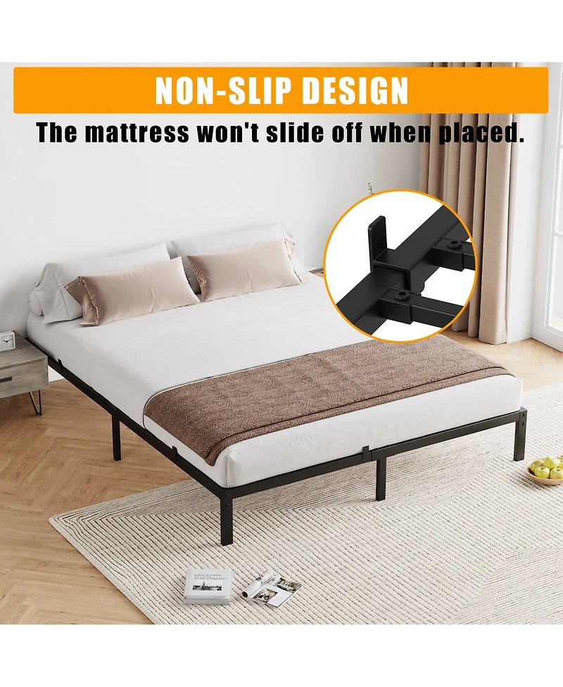 homfan Low Profile Metal Platform Bed Frame with Quiet Slats, Heavy Duty Support, No Box Spring Needed, Easy Assembly