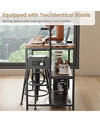 homfan 42 Inch Industrial Bar Table with Storage Power Outlet 2 Stools 3 Baker Rack 5 Hooks Microwave Stand Annual Rings Finish