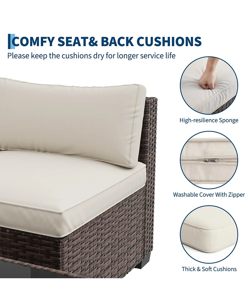 homfan 7-Piece Outdoor Sectional Set with Pe Rattan Wicker, Thick Cushions and Tempered Glass Coffee Table, Modular Patio Seating