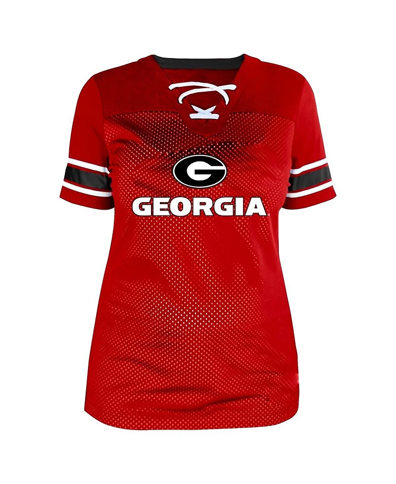 Fanatics Women's Red Georgia Bulldogs Plus Mesh Overlay Lace-Up Jersey T-Shirt