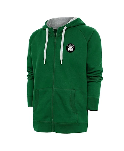 Antigua Men's Kelly Green Boston Celtics Metallic Logo Victory Raglan Full-Zip Hoodie