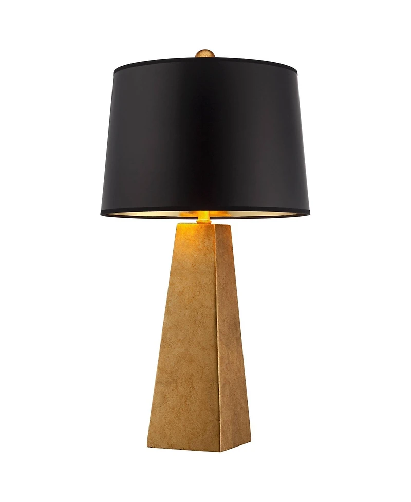 Possini Euro Design Obelisk Modern Table Lamp with Square Riser 27.5 Inches Tall Paper Drum Shade for Bedroom Living Room Bedside