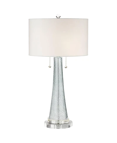 Possini Euro Design Miriam Coastal Table Lamp with Round Riser 29.5 Inches Tall Glass Drum Shade for Bedroom Living Room Bedside Nightstand