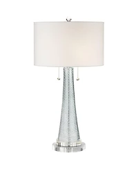 Possini Euro Design Miriam Coastal Table Lamp with Round Riser 29.5 Inches Tall Glass Drum Shade for Bedroom Living Room Bedside Nightstand