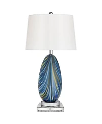 Possini Euro Design Pablo Modern Table Lamp with Square Riser 28.5 Inches Tall Art Glass Drum Shade for Bedroom Living Room Bedside Kids