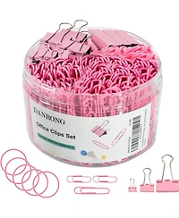 Danrong Binder Clips Paper Clips,380 Pcs Assorted Sizes Paperclips Paper Clamps Rubber Bands for Files, Papers, Home Supplies