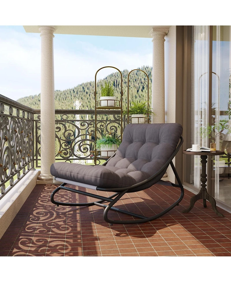 homfan Indoor Outdoor Rocking Chair with Removable Cushions, Metal Frame Lounge Seat for Patio, Garden, Nursery, or Living Room