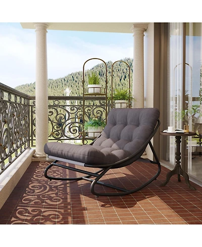 homfan Indoor Outdoor Rocking Chair with Removable Cushions, Metal Frame Lounge Seat for Patio, Garden, Nursery, or Living Room