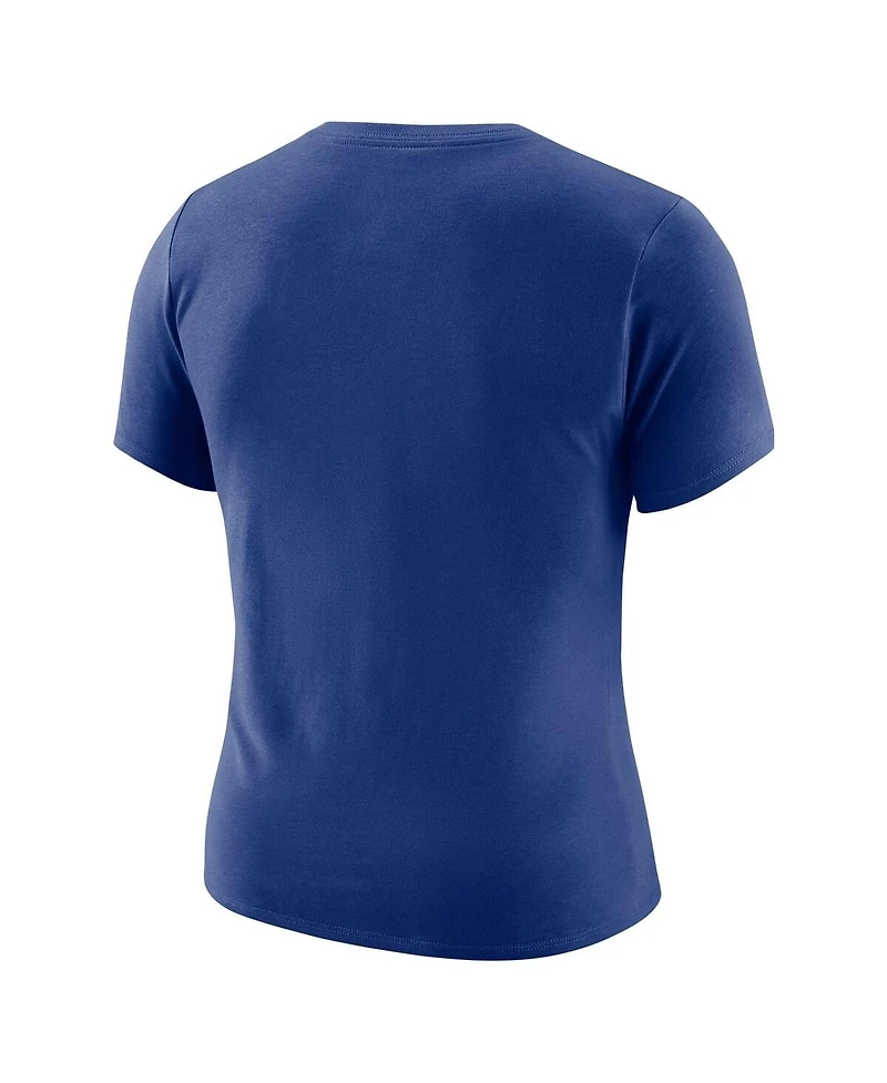 Nike Women's Blue New York Knicks Courtside Modest Cropped Tri-Blend T-Shirt