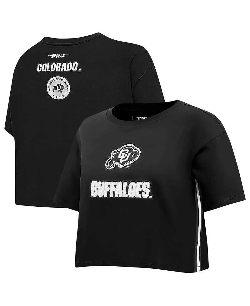 Pro Standard Women's Black Colorado Buffaloes Rhinestone Boxy Cropped T-Shirt