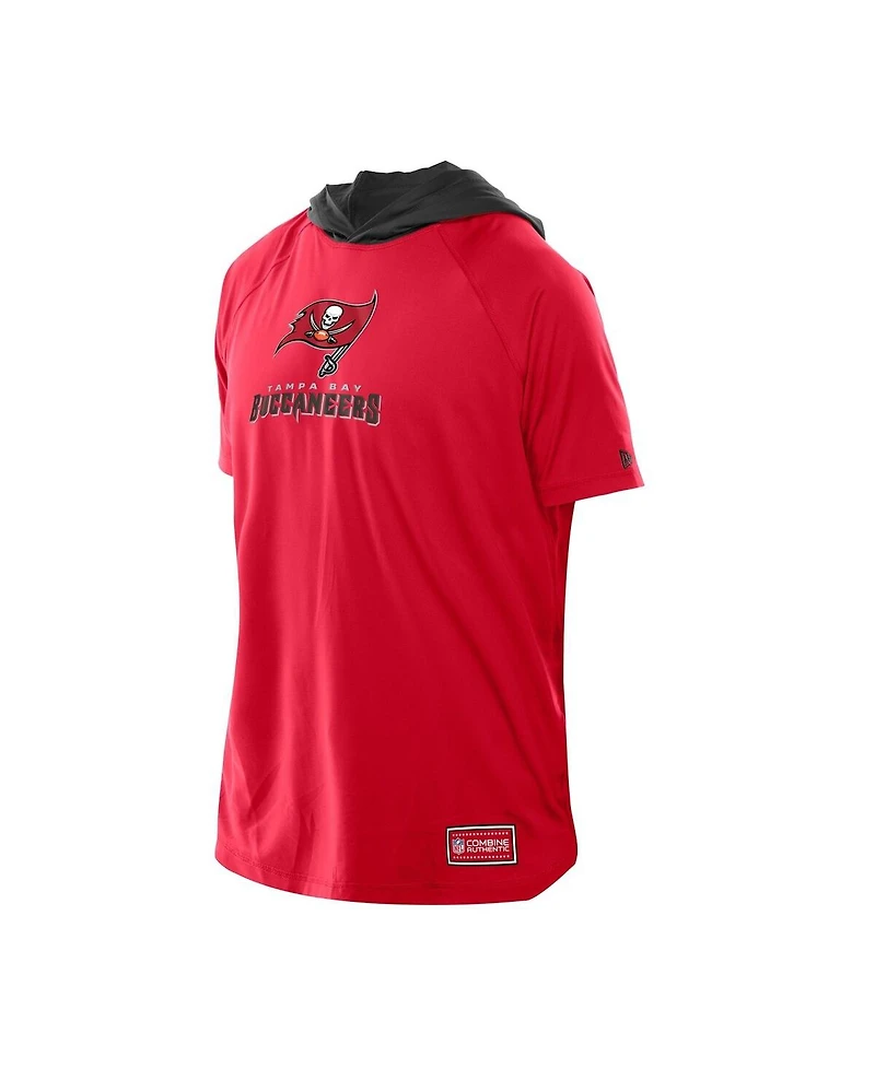 New Era Men's Red Tampa Bay Buccaneers Combine Authentic Hooded Raglan Short-Sleeve T-Shirt