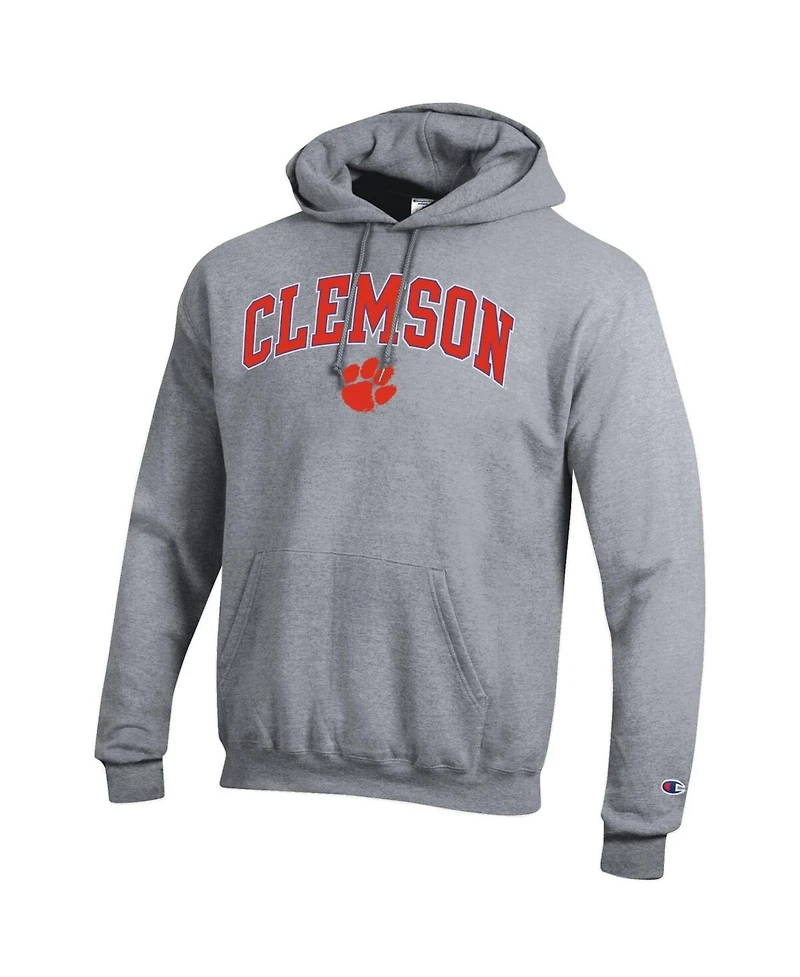 Champion Men's Heather Gray Clemson Tigers Arched Logo Fleece Pullover Hoodie