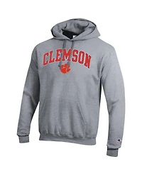 Champion Men's Heather Gray Clemson Tigers Arched Logo Fleece Pullover Hoodie