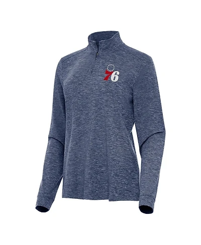 Antigua Women's Heather Navy Philadelphia 76ers Mentor Quarter-Zip Mock Long Sleeve Sweatshirt