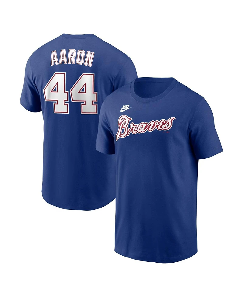 Nike Men's Hank Aaron Royal Atlanta Braves Cooperstown Collection Name and Number T-Shirt
