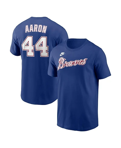Nike Men's Hank Aaron Royal Atlanta Braves Cooperstown Collection Name and Number T-Shirt